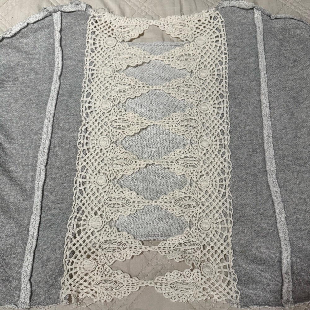 Free People Cream Knit Top with Lace Details - Picture 5 of 6